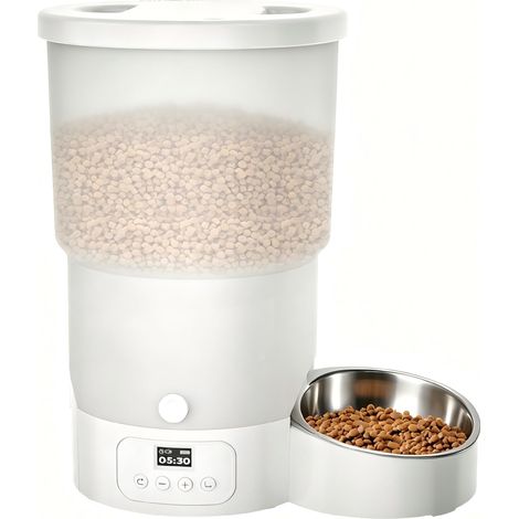 5L Distributeur Croquettes Chat Automatique, Minuterie Programmable Gamelle Chat Automatique 1-6 Repas Par Jour, Un Bouton Fonctionnement Facile Pour Chien Avec Enregistreur Vocal 10S écran LCD (1/5)