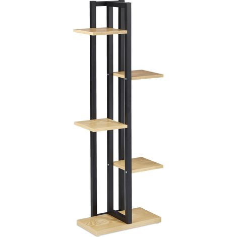 Scaffale per piante in metallo da interno 117 x 43 x 22 cm 5 livelli con ampie superfici in stile legno in acciaio nero 130011043