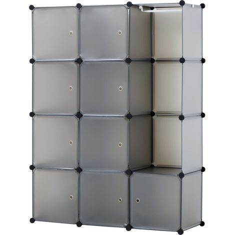 Armoire de Rangement Modulable 12 Compartiments, Meuble de Chambre Modulaire, Penderie en Plastique d’entrée économise de l’Espace, Organisateur à Cubes avec Portes, Gris (1/5)