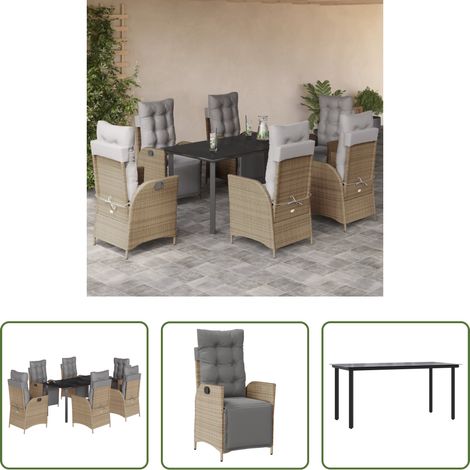 Gartenstuhl - 7-tlg. Garten-Essgruppe mit Kissen Beigemischung Poly Rattan (1/5)