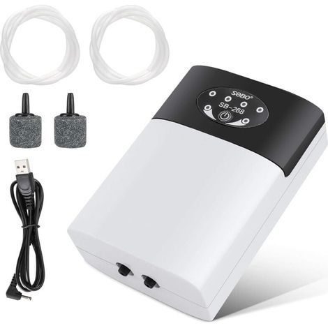 Pompe à air aquarium, Pompe à air portative aquarium, Pompe à oxygène USB, Bulleur Aquarium Silencieux, Pompe à air à oxygène, débit de 2 × 3L / Min, 2 Sorties dair (1/4)