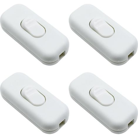 Lot de 4 interrupteurs intermédiaires en ligne - Blanc - 6 A - 250 V - Interrupteur à bascule - 2 fils et 3 fils - Pour petits appareils, lampes, lampes de table (1/5)