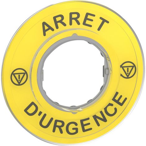 Étiquette circulaire jaune 3D Ø60 Arret Urgence Harmony