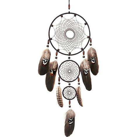 Attrape-rêves Noir Fait Main Plumage et Fil de Coton, Décoration Murale Légère et Facile à Suspendre pour Chambre Élégante et Unique (1/5)