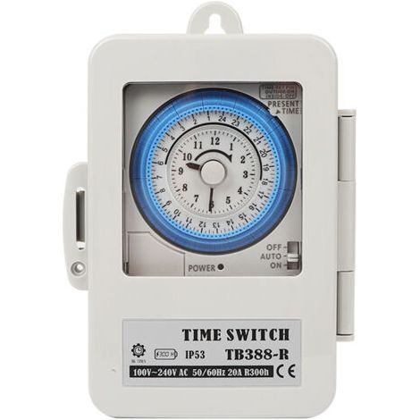 Minuterie mécanique, interrupteur horaire, TB388, PC, étanche, 24 heures, programmable quotidiennement, minuterie d'éclairage de chauffe-eau, AC 100250V, 20A