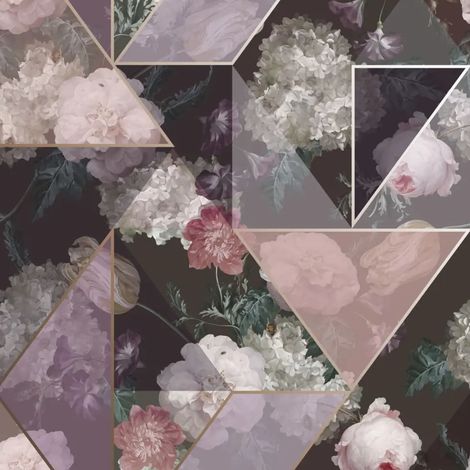 Floral Geometric Wallpaper Purple Blush Pink Dark Background Smooth Wallpaper