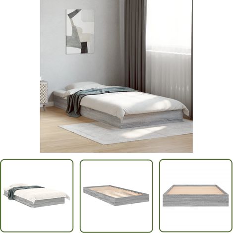 The Living Store Bettgestell Grau Sonoma 75x190 cm Holzwerkstoff - Holzbettrahmen - Bettkasten - Single Bett - Doppelbett - Lattenrost (1/5)