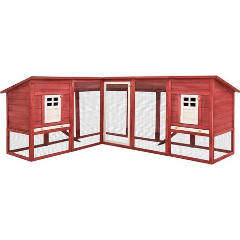 Conejera de exterior 250 x 192 x 105 cm con riel rojo y blanco en madera de abeto 020000598
