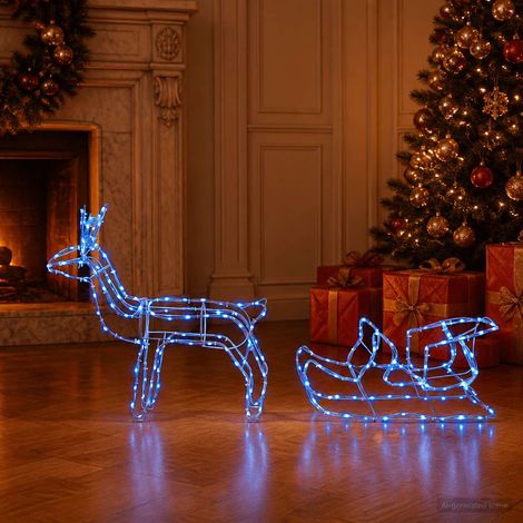 vidaXL Reindeer and Sleigh Christmas Decoration LOVIISA 240 LEDs Blue (1/5)