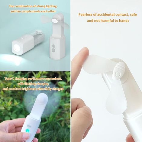 Neuer 2-in-1-Akku-Ventilator und Taschenlampe, tragbar, klein, multifunktional, kombiniert LED-Außenbeleuchtung und einen Ventilator. (1/5)