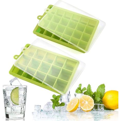 Moules à glaçons empilables en silicone - Maintiennent les boissons au frais - Idéal pour les cocktails et l'eau glacée - Moule à glaçons réutilisable - Pour tous - Vert - 3 cm - Lot de 2 (1/5)