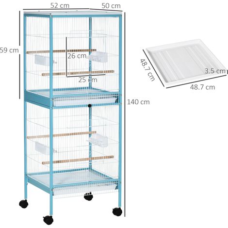 2-in-1-Innenvoliere mit 4 Rollen und herausnehmbaren Schalen. 51,5 x 50 x 140 cm (1/5)