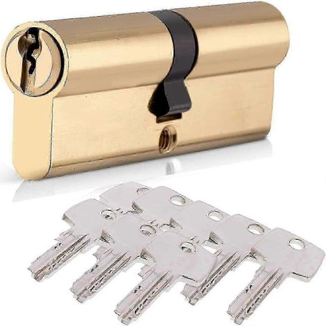 Serrure à cylindre 40/40 80 mm pour porte double européenne, avec 8 clés, finition laiton, résistante aux chocs
