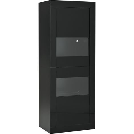 Vetrina nera con illuminazione LED 61 x 42 x 162 cm, 1 ripiano in vetro, mobile a terra (1/5)
