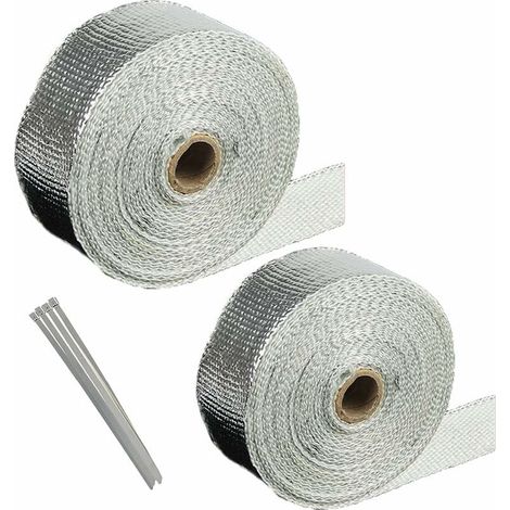 2 Rouleau Ruban échappement Bande Isolant Thermique aluminium Titanium Bandage 10m +5M 4 Colliers Serrage Autobloquant pour Moto Et de Voiture Tuyeau Collecteur Thermique Echappement Bouclier(Couleur (1/5)