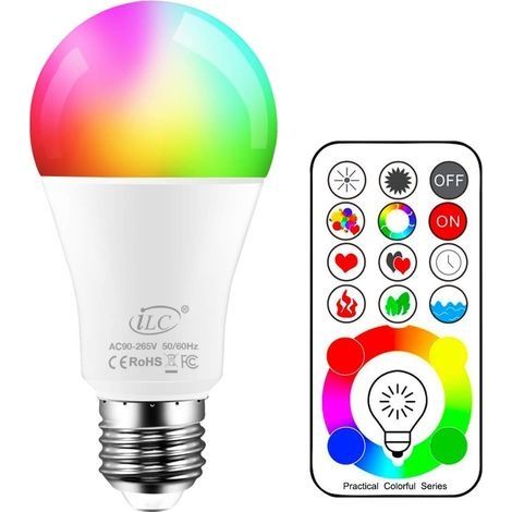 Ampoule Couleur LED E27 Telecommande 120 couleurs changeante RGB 10Watt Edison Screw (1/5)