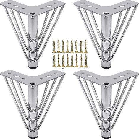 Ensemble de 4 pieds de meuble en métal chromé avec vis et patins de protection pour le sol - Pieds de remplacement modernes pour canapé, table basse, meuble TV, meuble de salle de bain (1/5)