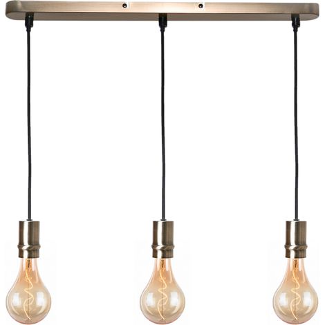 Plafonnier suspendu réglette en métal bronze antique – 3 ampoules E27 – Compatible LED – Réglable en hauteur – Éclairage homogène – Sampa (1/3)