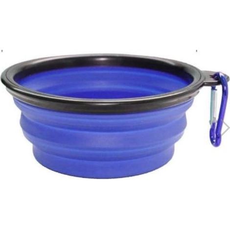 Gamelle de voyage pliable pour chien - Gamelle pour chiot - Gamelle pliable en silicone - Gamelle portable avec mousqueton - Bleue, 2 pièces de 450 ml chacune (1/4)