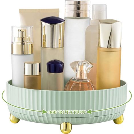 Organisateur Maquillage Rotatif 360 Degrés Rangement Maquillage Stockage Boîte Cosmétique Rouge à Lèvres Skincare Parfum Boite Grande Capacité pour Coiffeuse Chambre Salle de Bain, Vert Clair (1/5)