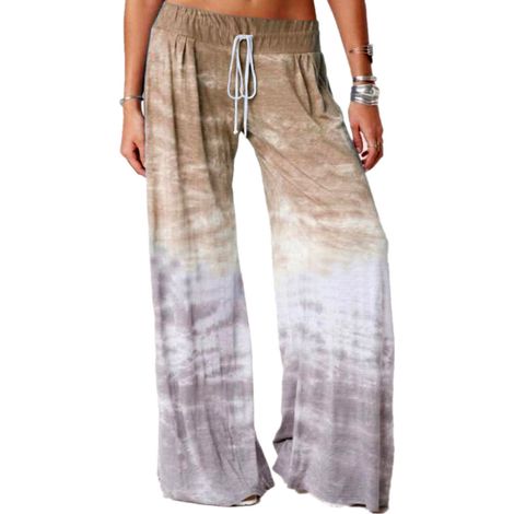 Pantalon Large Taille Haute Cordon De Serrage Imprimé Dégradé Pour Loisir Yoga Plage - 1 Pièce (1/5)