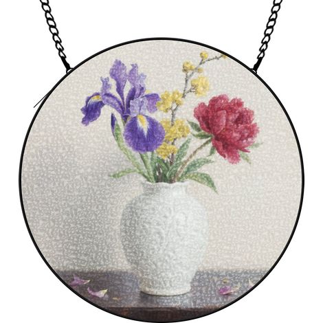 30 cmAttrape-soleil vitrail floral coucher de soleil suspendu, panneau fenêtre, cadeau maman (1/5)
