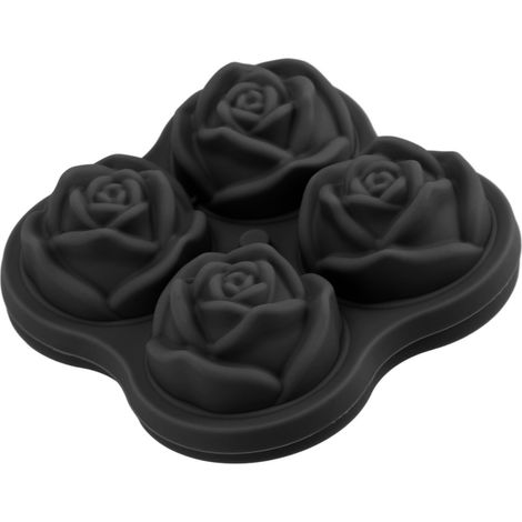Rose Eiswürfelform aus Silikon, 4 Fächer, 4 Mulden, Cocktail-Eiswürfelform für Restaurants, Schwarz (1/5)