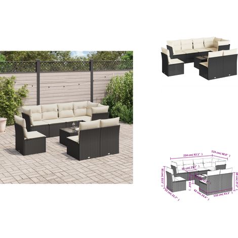 9-tlg. Garten-Sofagarnitur mit Kissen Schwarz Poly Rattan - Gartenmöbel Set - PE-Rattan Möbel - Outdoor Sofa - Esstisch - Lounge Garnitur (1/3)