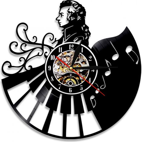 Horloge murale en vinyle musical - Horloge murale en vinyle avec touches de piano - Horloge en vinyle - Décoration murale pour salon - Cadeau unique pour les mélomanes (1/5)