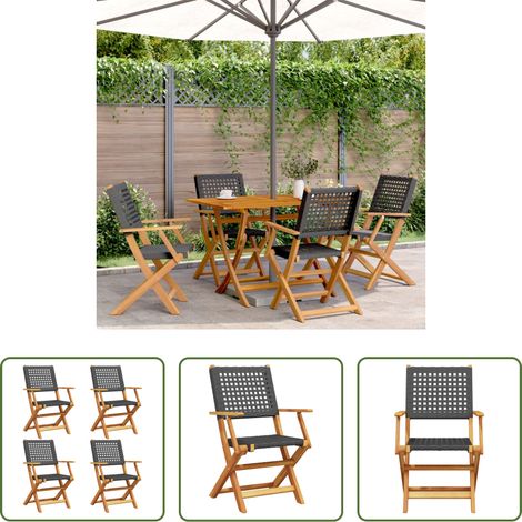 Klappbarer Stuhl - Gartenstühle 4 Stk. Klappbar Schwarz Poly Rattan & Massivholz (1/5)