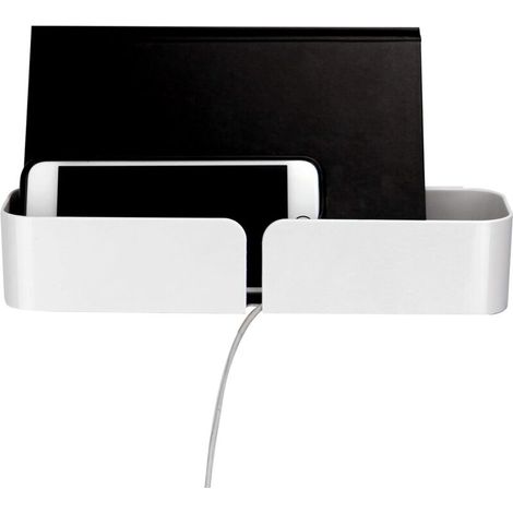 VURAHOME - Tablette de chevet blanche Étagère flottante Étagère murale adhésive Support de chargement de téléphone Fixations multiples incluses (1/3)