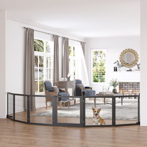PawHut barrière de protection de porte, barrière pour chiens, grille de protection, grille pour chiens, porte de sécurité, pliage bidirectionnel, bois de pin, 432x36x70cm (1/5)