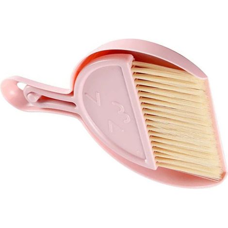 Petit balai et pelle à poussière sourire en plastique portable pour bureau et table mini set 1 balai 1 pelle rose (1/5)