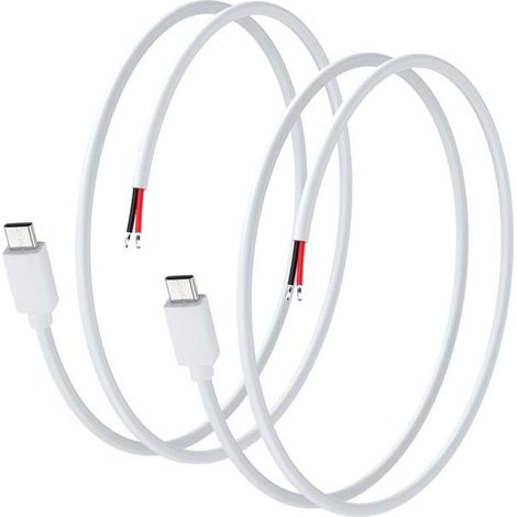 TRAHOO-USB C Pigtail Power Cable, 2 Pack 20AWG 5V/5A USB Type C Plug Male 2 Pin Bare Wire Extension Power Cable pour équipeme[J479] (1/5)