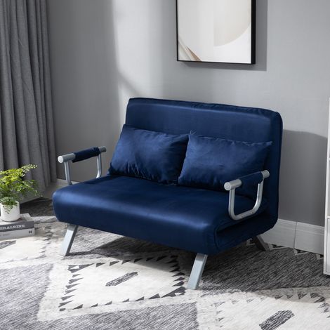 Canapé convertible 2 plazas de poliéster azul, respaldo regulable 111x80x78 cm (1/5)