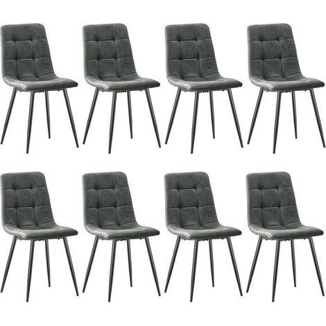 WAFTING Lot de 8 Chaises de Salle à Manger en Tissu Technique, Chaise Rembourrée avec Dossier Haut, Pied Métallique - Gris Foncé (1/5)
