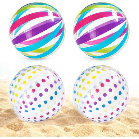 4 Pcs Inflatable Swimming Pool Ball Diameter 11 in Valve Inflation Cover  Portable Inflatable Beach Ball with Colorful Stripes and Polka Dots, Inflatable Beach Ball for Kids Adults Beaches Vacation (1/5)