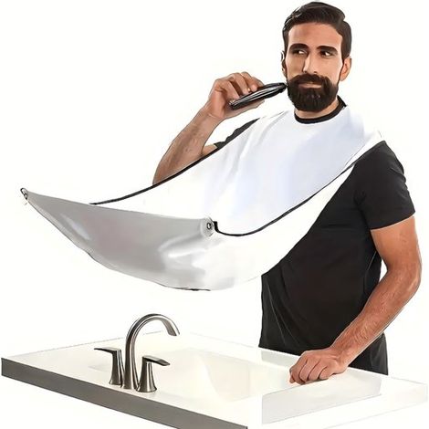 Grembiule da barba da uomo, mantello da barbiere, impermeabile e antistatico, non si attacca ai capelli, con due ventose, bianco. (1/5)