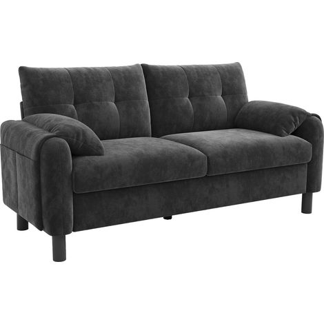 2-Sitzer Sofa aus Chenille, Dicke Sitzkissen, Ergonomische Rückenlehne, Seitentaschen, Grau (1/5)