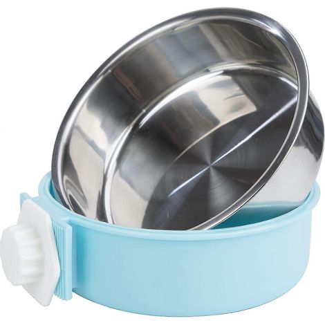 Gamelle suspendue 2 en 1 pour animaux de compagnie, gamelle pour nourriture et eau en acier inoxydable pour chiens, chats, lapins et hamsters, cages et caisses de transport (1/5)