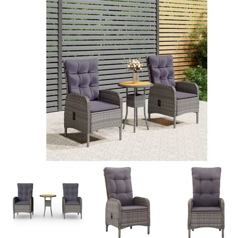 The Living Store -  3-tlg. Garten-Bistro-Set Poly Rattan Grau (1/5)