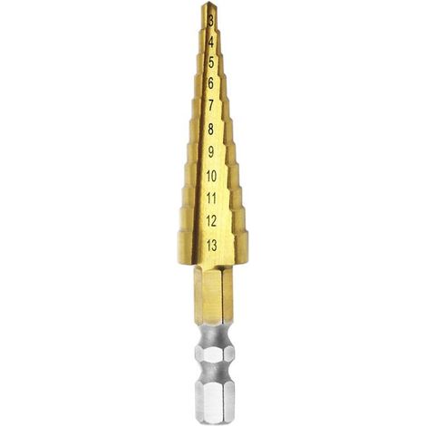 HONORNIC - Mengshen Foret Etage 3-13mm, Acier Rapide Titane Enduit Étape Foret Cutter Hex Shank Outils électriques HSS Professional Pagoda