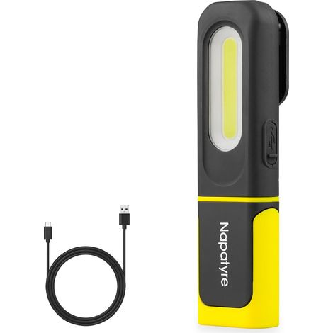 Lampe de Travail, 800LM Baladeuse LED Lampe Atelier avec Rotation à 360 degrés, 3 Modes Lampe de Poche LED Rechargeable avec Base Magnétique pour Garage/Camping/Urgence (1 Pièce) (1/5)