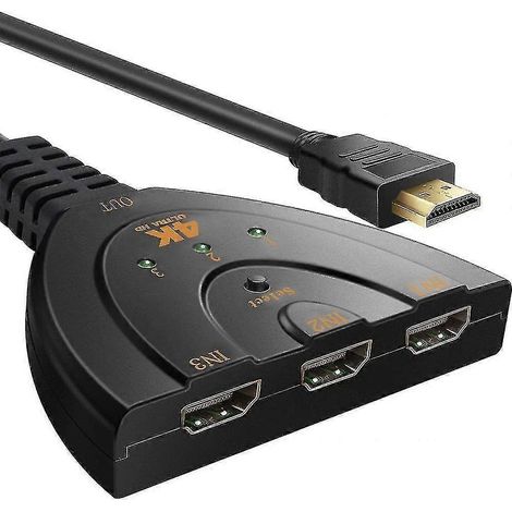 Commutateur HDMI, commutateur/distributeur HDMI 4K à 3 ports, prend en charge la Full HD. (1/3)