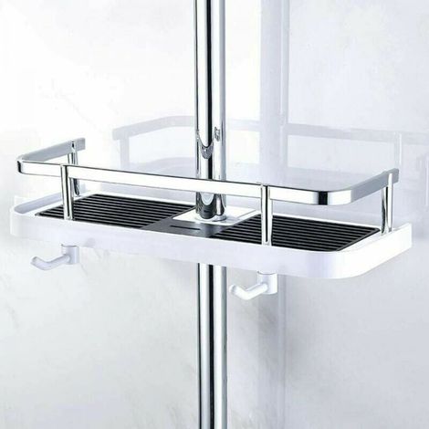 1PC Adjustable Wall Mounted Shower Shelf, Bathroom Kitchen Storage Basket Fix on Pipe, Anti-Rust Metal Shower Caddy, Convenient Wall Mounted Rack (1/3)