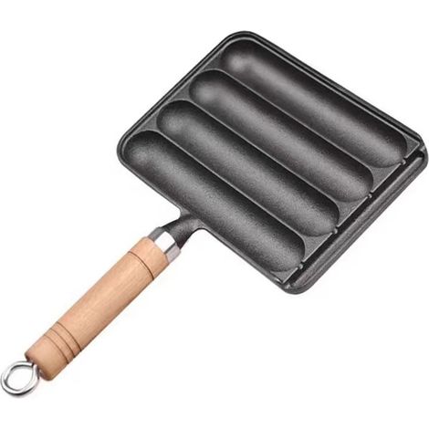 Poêle à saucisses professionnelle, efficace et antiadhésive, en fonte épaisse, idéale pour la cuisine à domicile et en extérieur. (1/4)