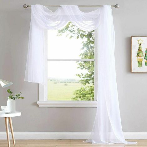 Écharpes de fenêtre transparentes blanches 216 pouces extra longues, rideaux d'écharpe de lit à baldaquin texturés en voile doux pour les conceptions d'événements/décoration intérieure, 60 pouces de l (1/4)