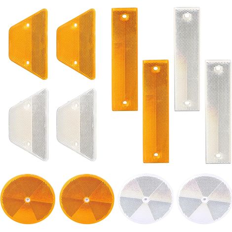 Accessoires Remorque Catadioptre Remorque - 12 Pièces Set avec 3 Formes: Rectangle 18x4cm, Trapèze 11x6.8cm, Cercle Ø10cm, 4 par Forme (2 Jaune, 2 Blanc), Acrylique Épais (1/5)
