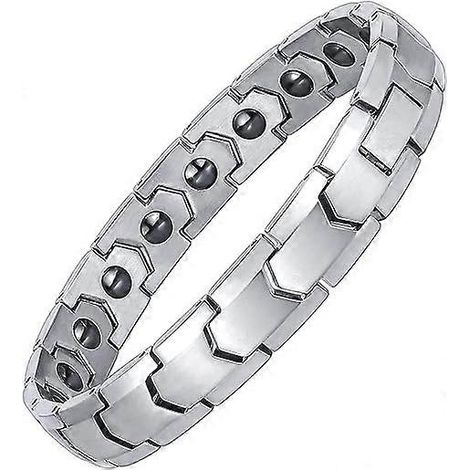 Bracelet magnétique en acier titane, bracelet de magnétothérapie, bracelet magnétique complet avec 18 aimants, noir (1/4)