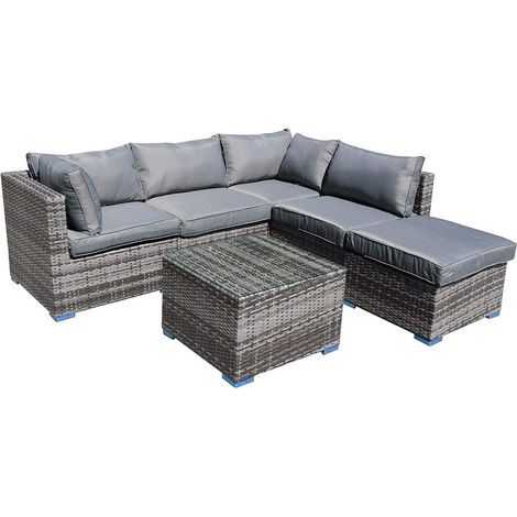 Furniture One Rattan 6 Piece Modular Outdoor Garden Sofa - Grey (1/2)